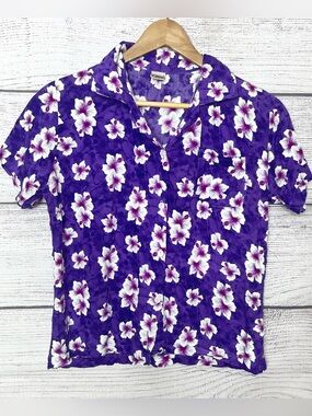 Thailand TF Purple Hawaiian Tropical Floral Short-Sleeve Button-Up Shirt Size XL